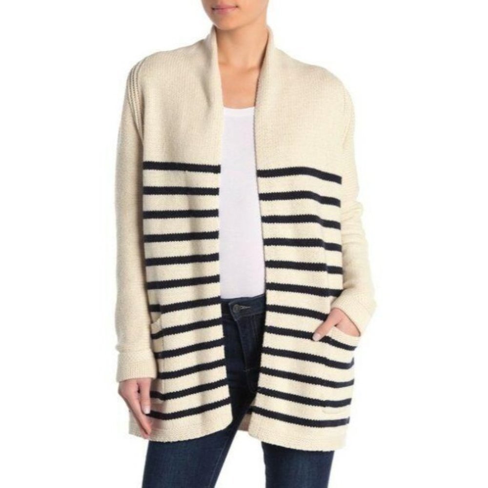 Magaschoni Cream Black Open Front Shawl Cardigan M